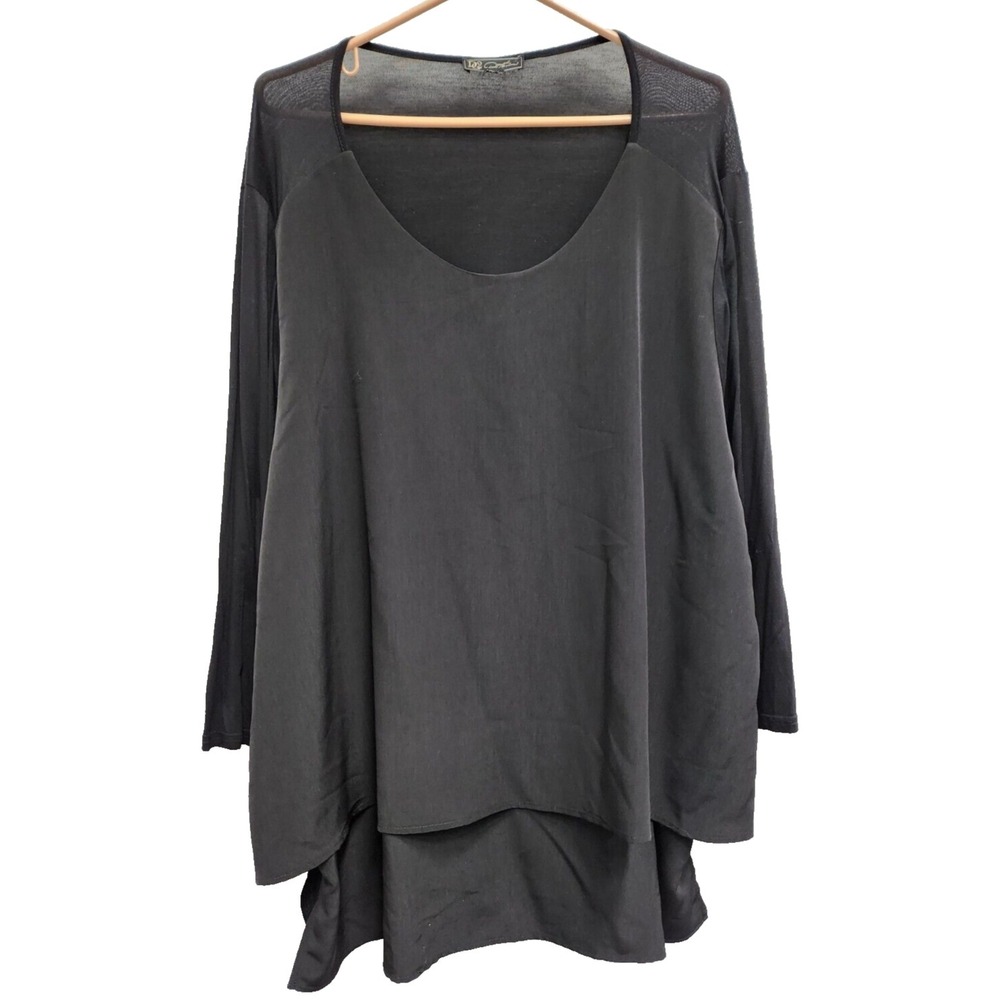 DG2 Diane Gilman Womens Tunic‎ Top Size 2X Black Layered 3/4 Sleeve Minimalist